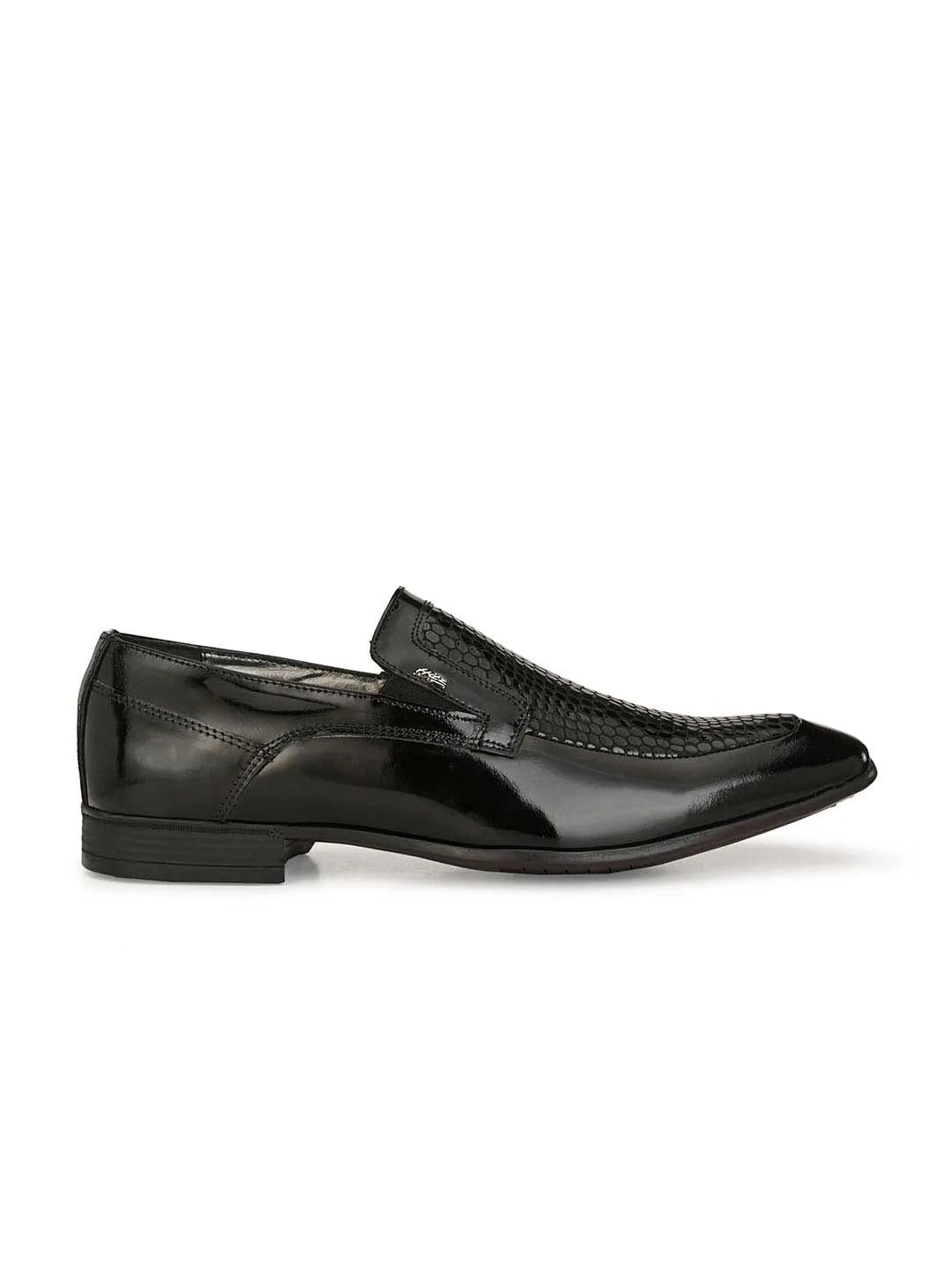 Hitz Men's Black Leather Slip-On Party Wear Shoes