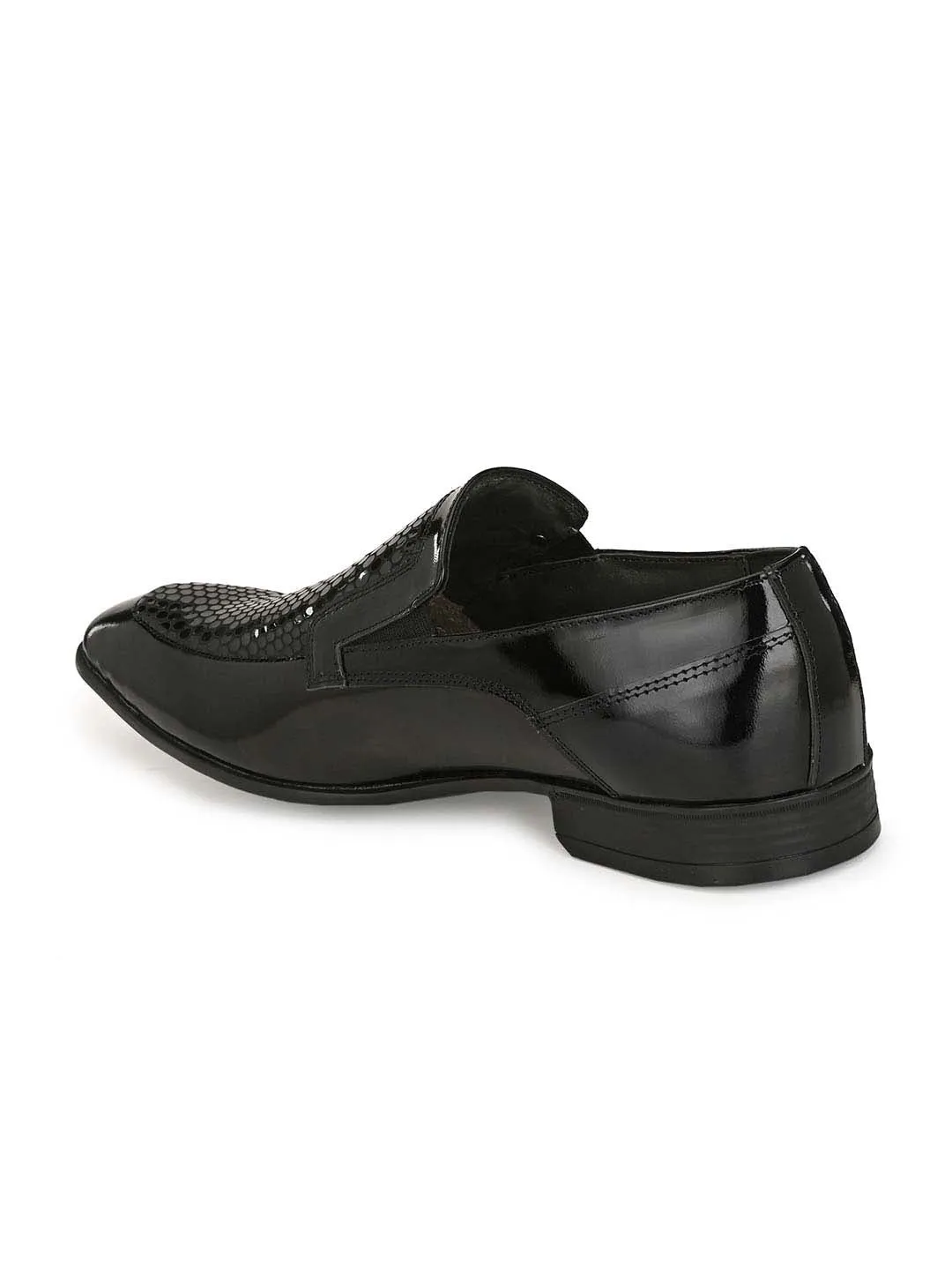 Hitz Men's Black Leather Slip-On Party Wear Shoes