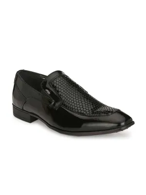 Hitz Men's Black Leather Slip-On Party Wear Shoes