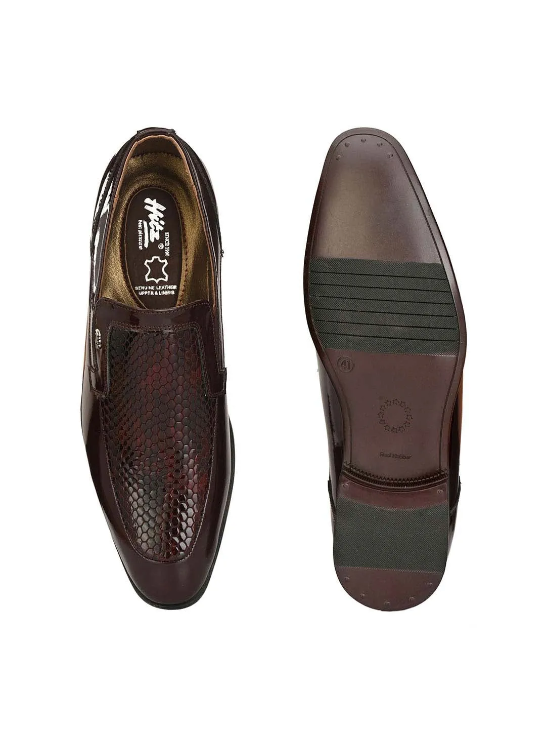 Hitz Men's Cherry Leather Slip-On Party Wear Shoes