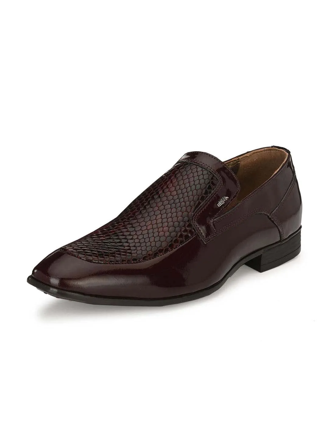 Hitz Men's Cherry Leather Slip-On Party Wear Shoes