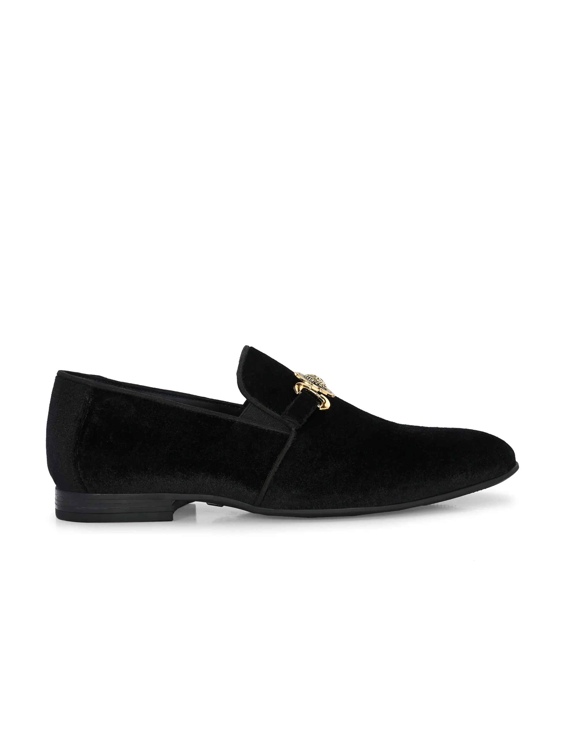 HITZ7562 Men's Black Leather Party Wear Slip-On Shoes