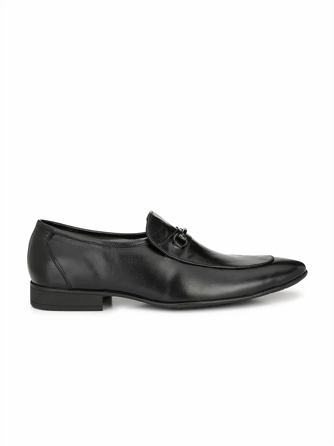 HITZN_18 Men's Black Leather Formal  Slip-On Shoes