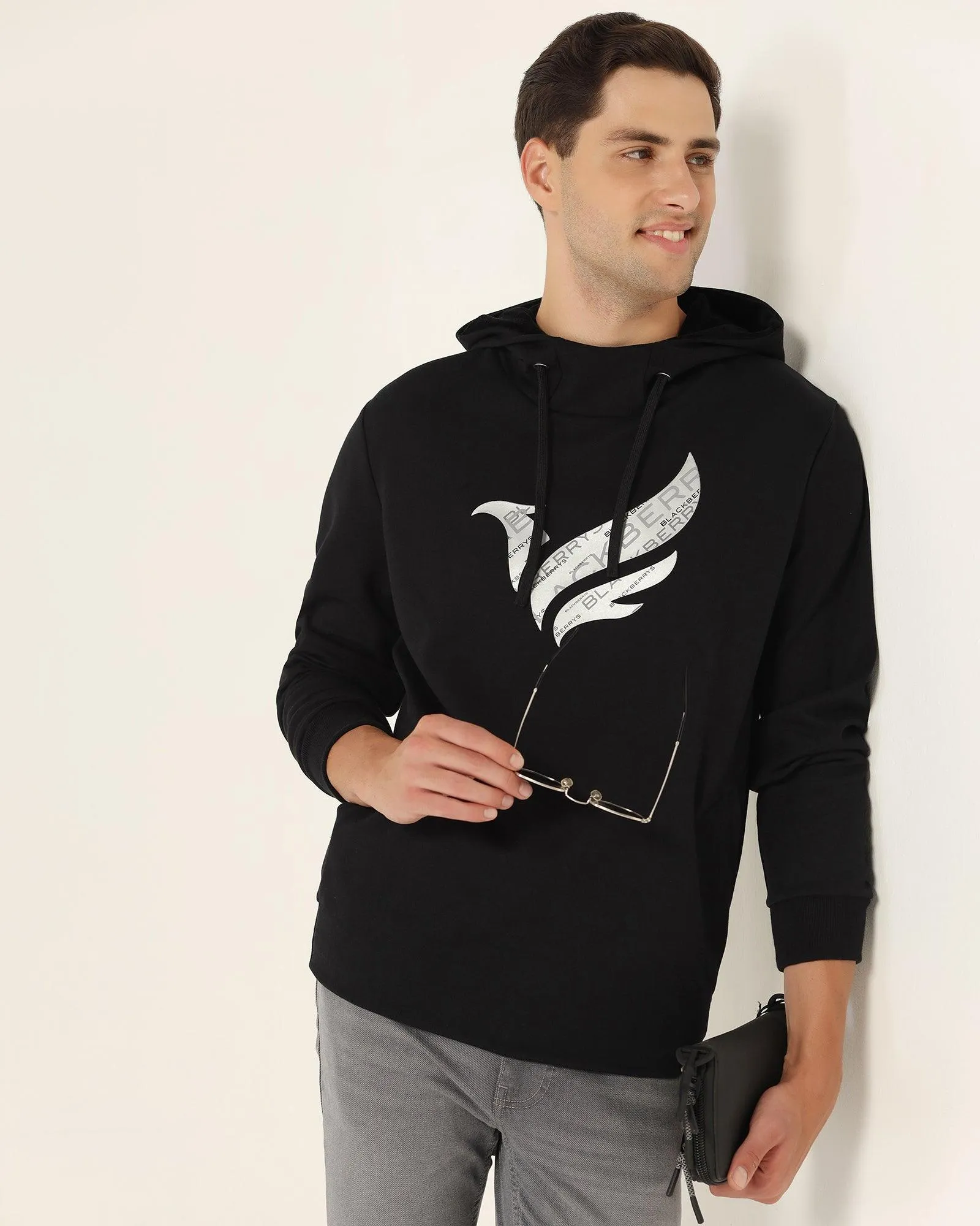 Hoodie Black Solid Sweatshirt - Chad