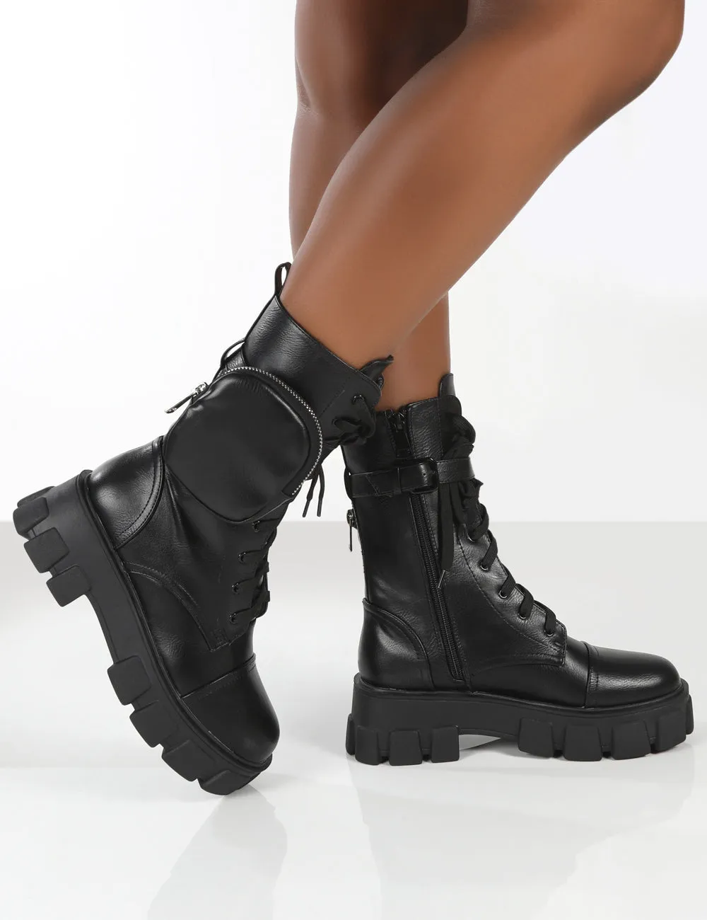 Intention Black Platform Chunky Sole Pouch Ankle Boots