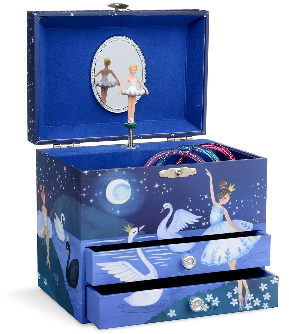 Jewelkeeper Ballerina Musical Jewelry Box with 2 Pullout Drawers, Glitter Design, Swan