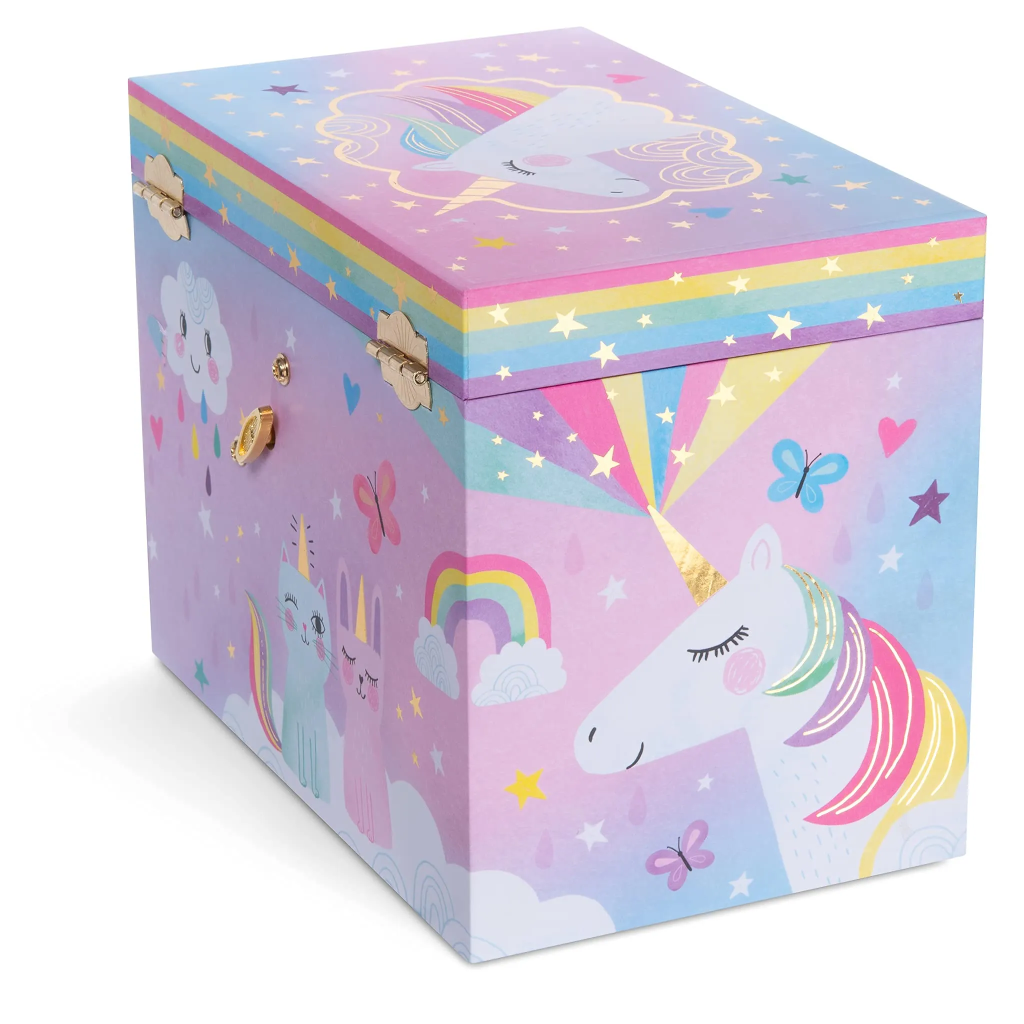 Jewelkeeper Cotton Candy Unicorn Large Musical Jewelry Storage Box with 4 Pull-out