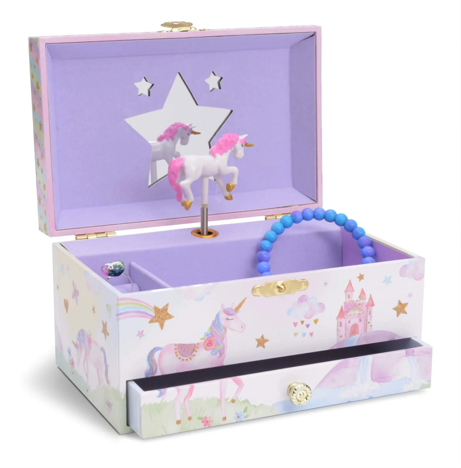 Jewelkeeper Girl's Musical Jewelry Storage Box with Pullout Drawer, Rainbow Unicorn