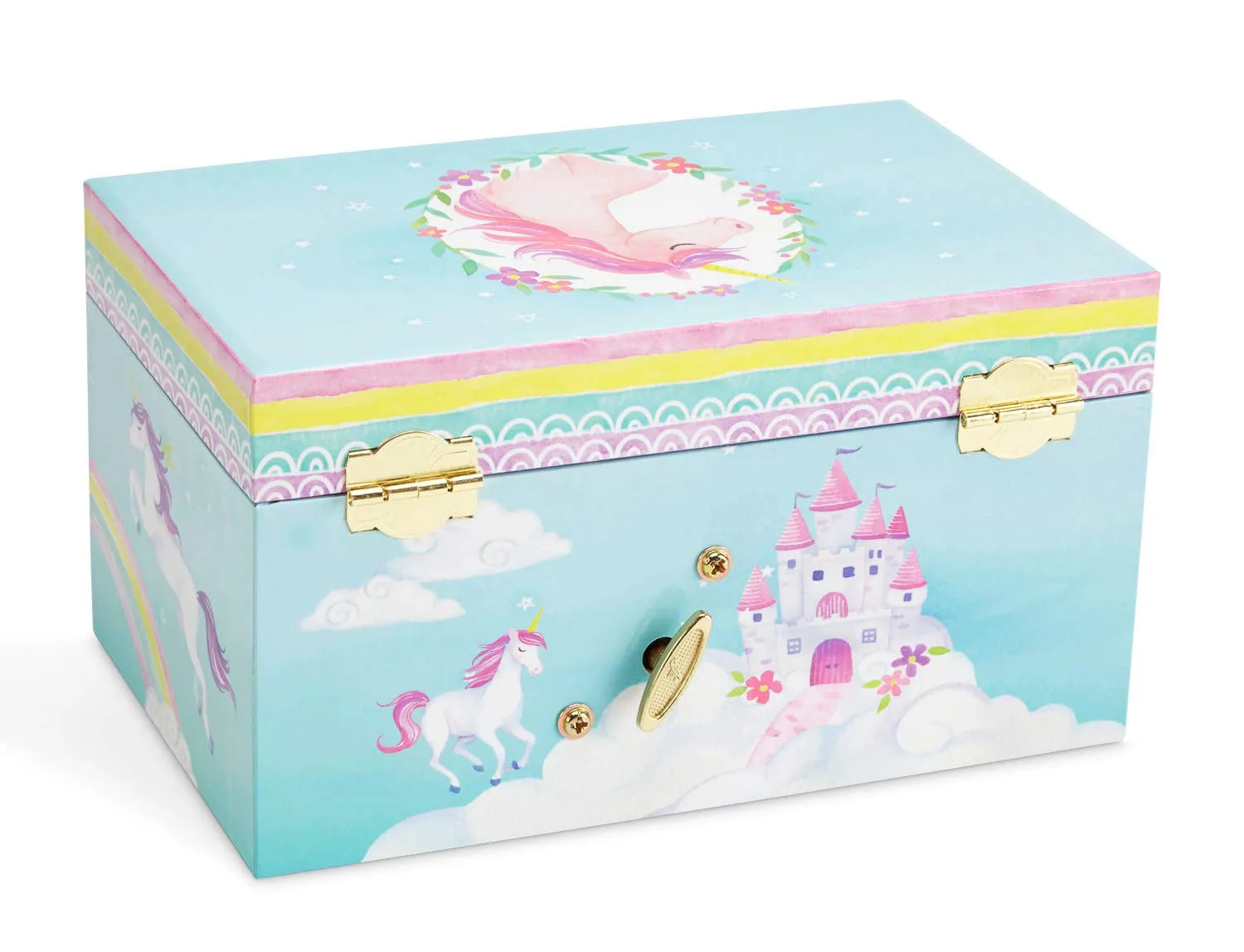 Jewelkeeper Girl's Musical Jewelry Storage Box with Pullout Drawer, Rainbow Unicorn