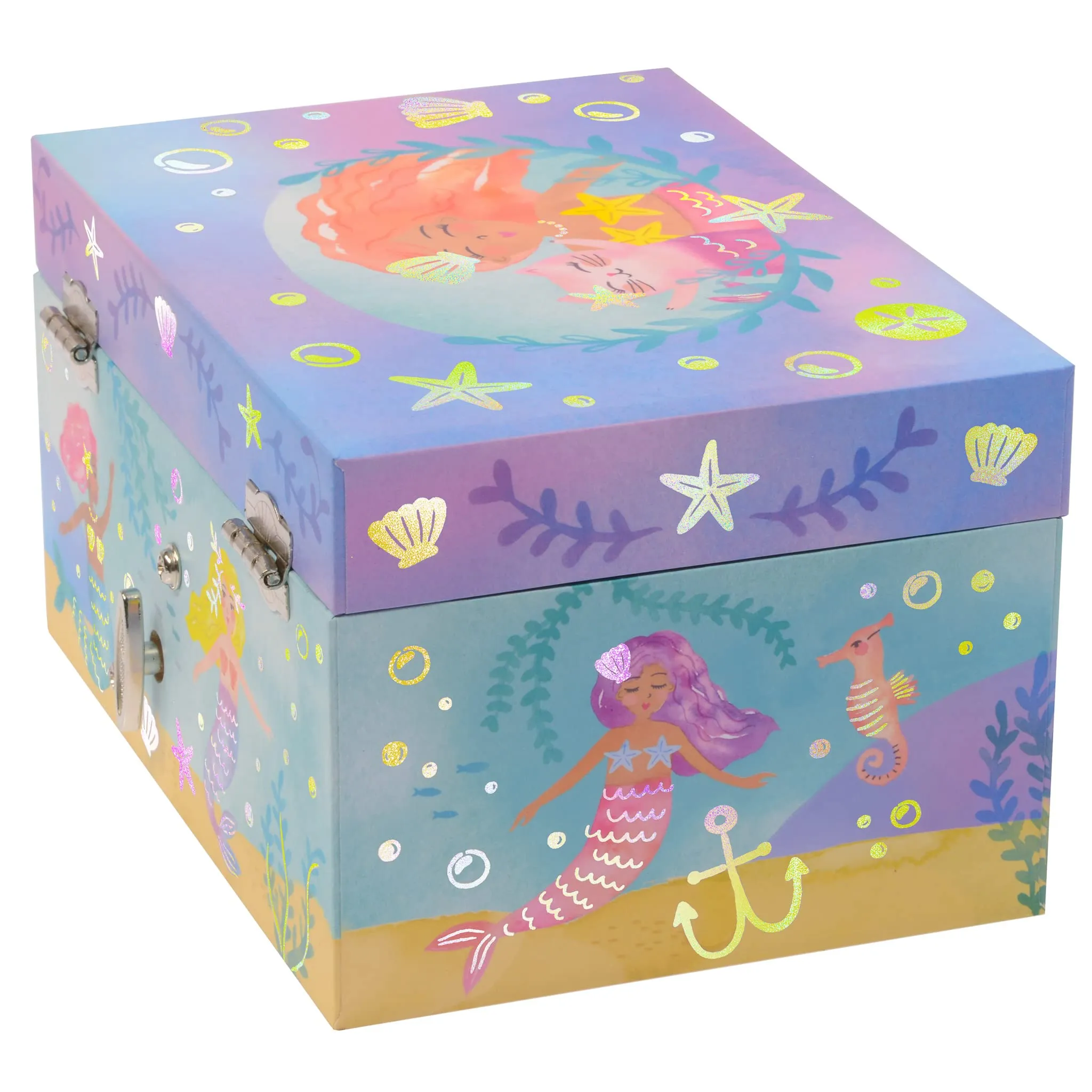 Jewelkeeper Girl's Musical Rainbow Mermaid Jewelry Box, Gold Foil Design, Over the Waves