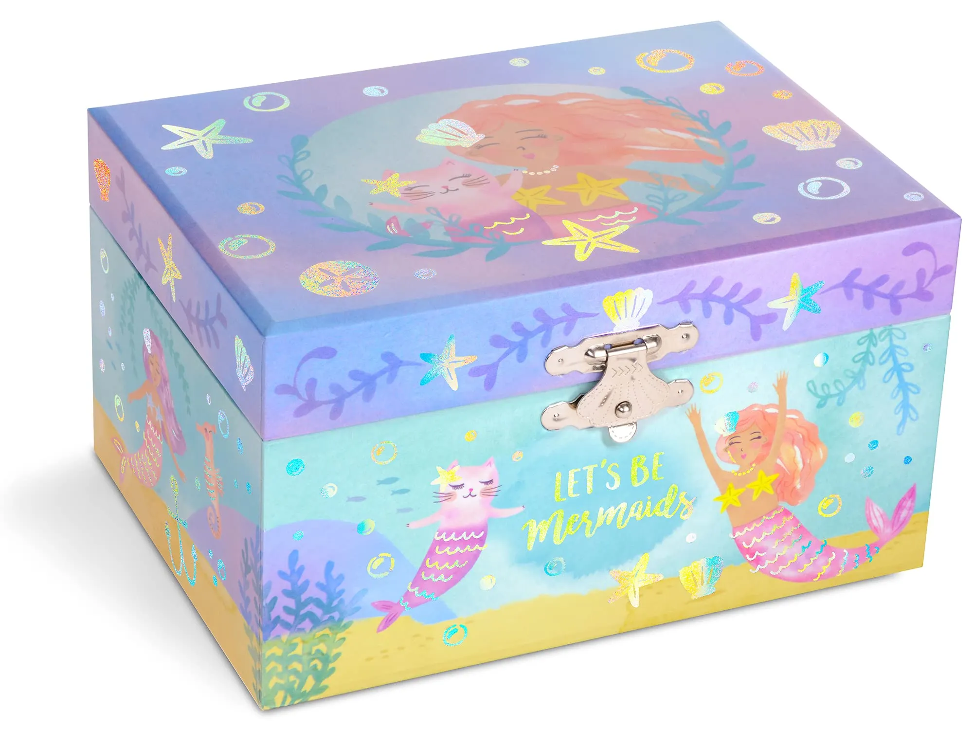 Jewelkeeper Girl's Musical Rainbow Mermaid Jewelry Box, Gold Foil Design, Over the Waves