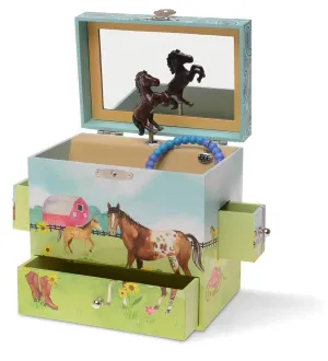 Jewelkeeper Musical Jewelry Box 3 Drawers, Horse and Barn Design, Home on The Range