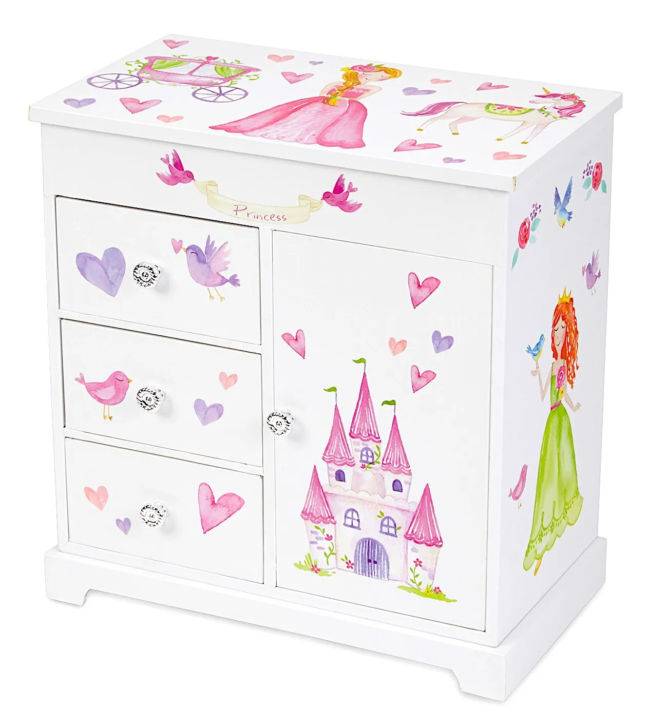 Jewelkeeper Unicorn Musical Jewelry Box with 3 Pullout Drawers, Fairy Princess and Castle