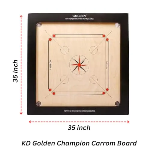 KD Sports Kd Golden Carrom Board Antique Indoor Board Game Approved By Carrom Federation Of India & Maharashtra Carrom Association (20Mm, Champion), Big Kid