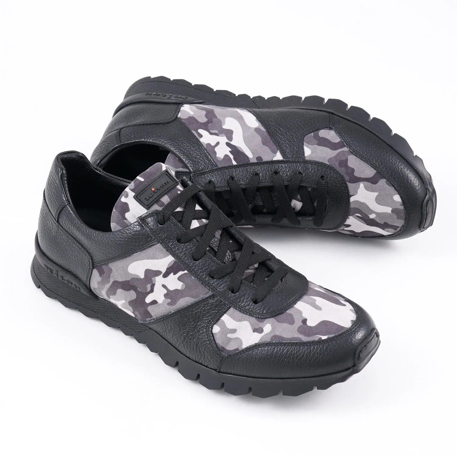 Kiton Camo Print Leather Sneakers