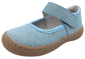 Livie & Luca Girl's Gemma Light Blue Sparkle Suede Casual Mary Jane Flat Shoes