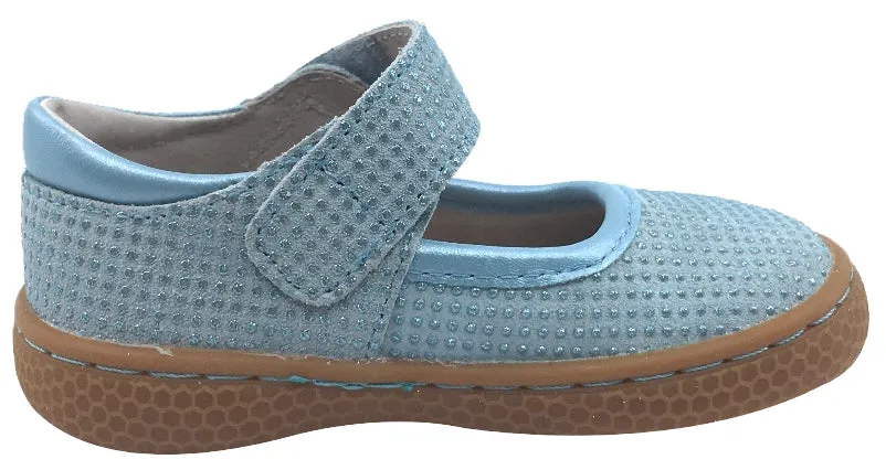 Livie & Luca Girl's Gemma Light Blue Sparkle Suede Casual Mary Jane Flat Shoes