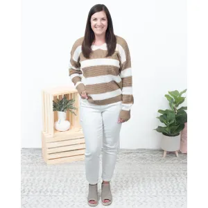 Longing For You - VNeck Long Sleeve Color Block Knit Sweater