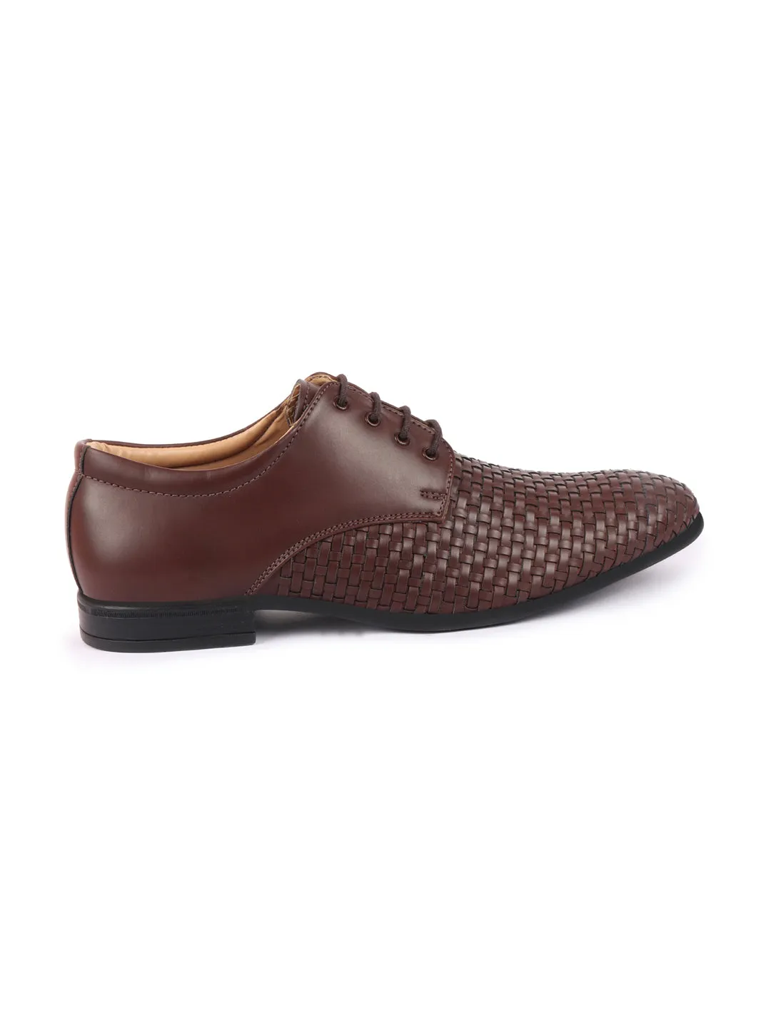 Men Brown Knit Design Formal/Office Lace Up Shoes