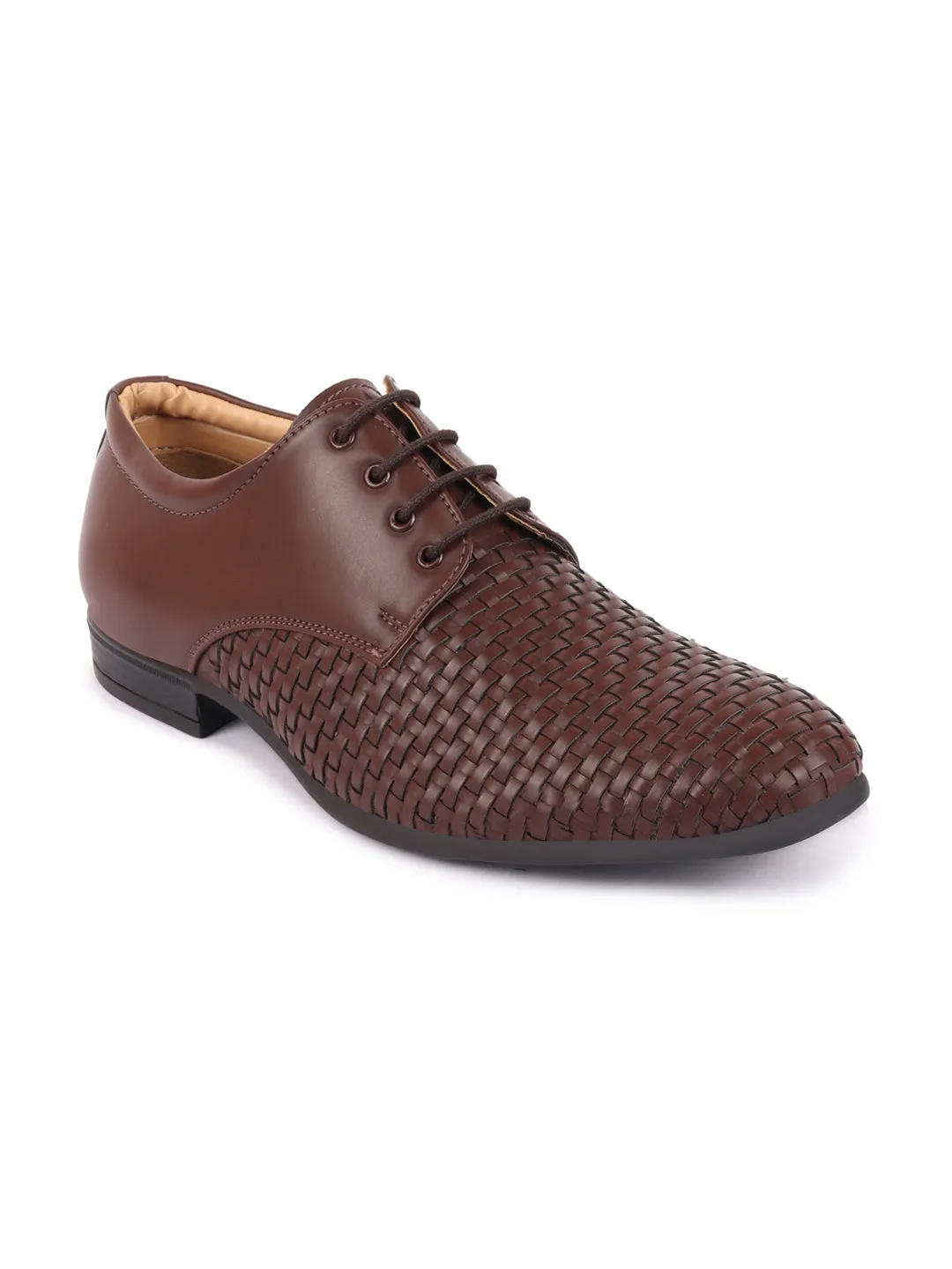 Men Brown Knit Design Formal/Office Lace Up Shoes