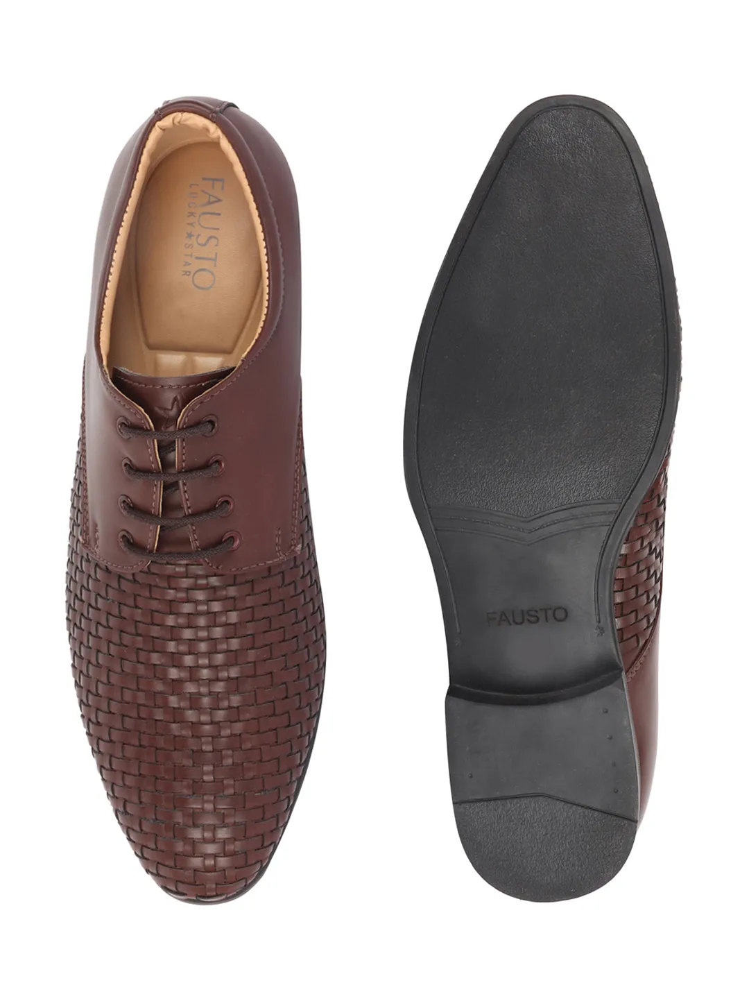 Men Brown Knit Design Formal/Office Lace Up Shoes