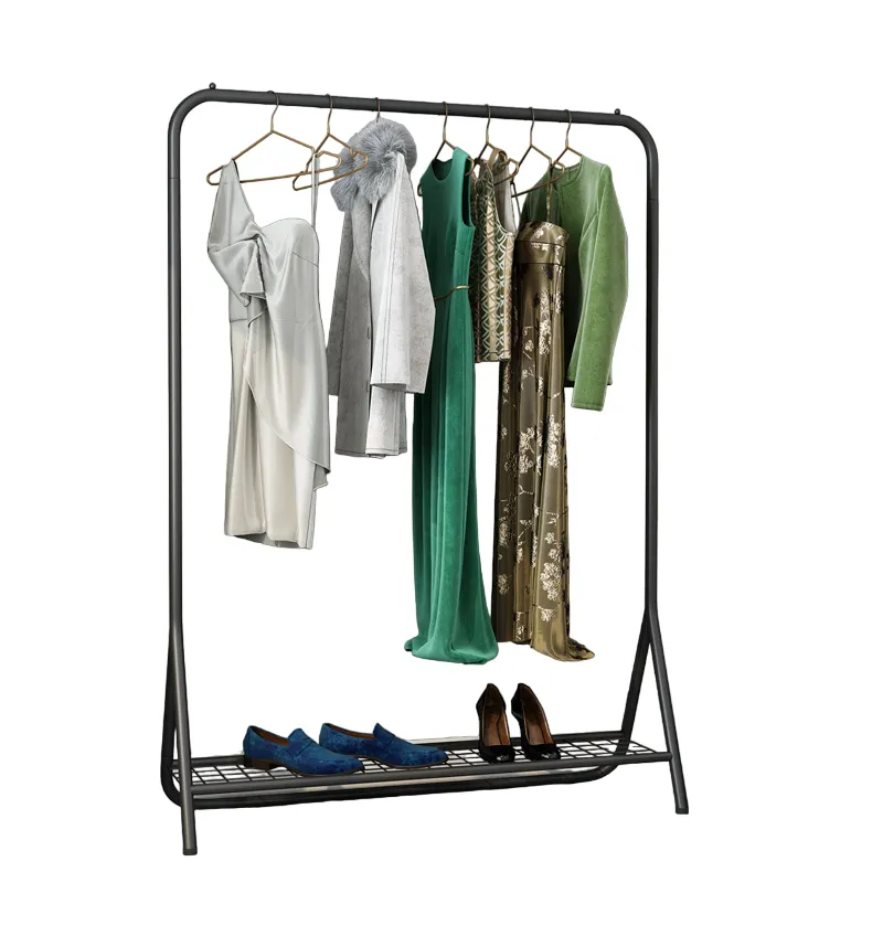 Metal Garment Clothes Rack with Lower Storage Shelf-Black