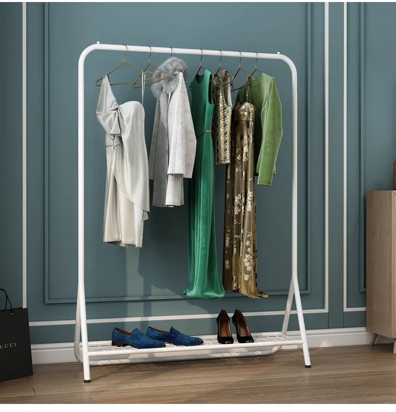 Metal Garment Clothes Rack with Lower Storage Shelf-White