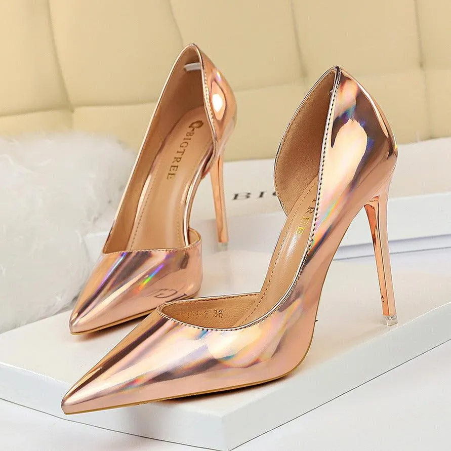 Metallic Patent Leather High Heel Pumps