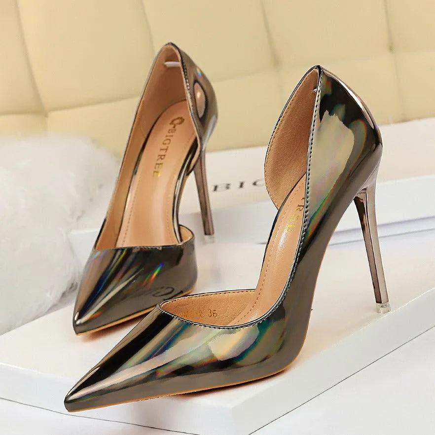 Metallic Patent Leather High Heel Pumps