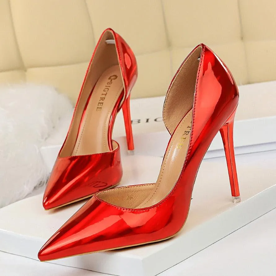 Metallic Patent Leather High Heel Pumps