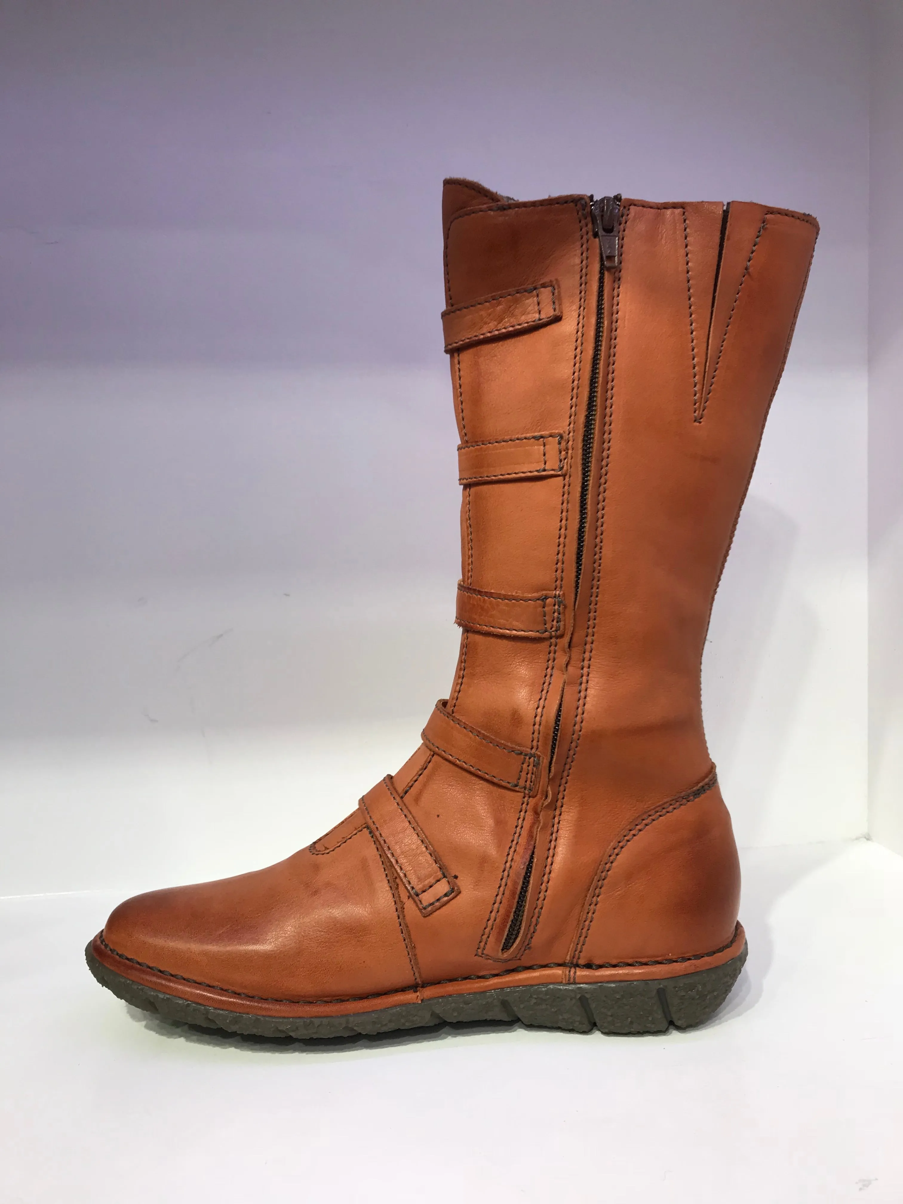 Mid-Calf Side-Knotted Leather Boots