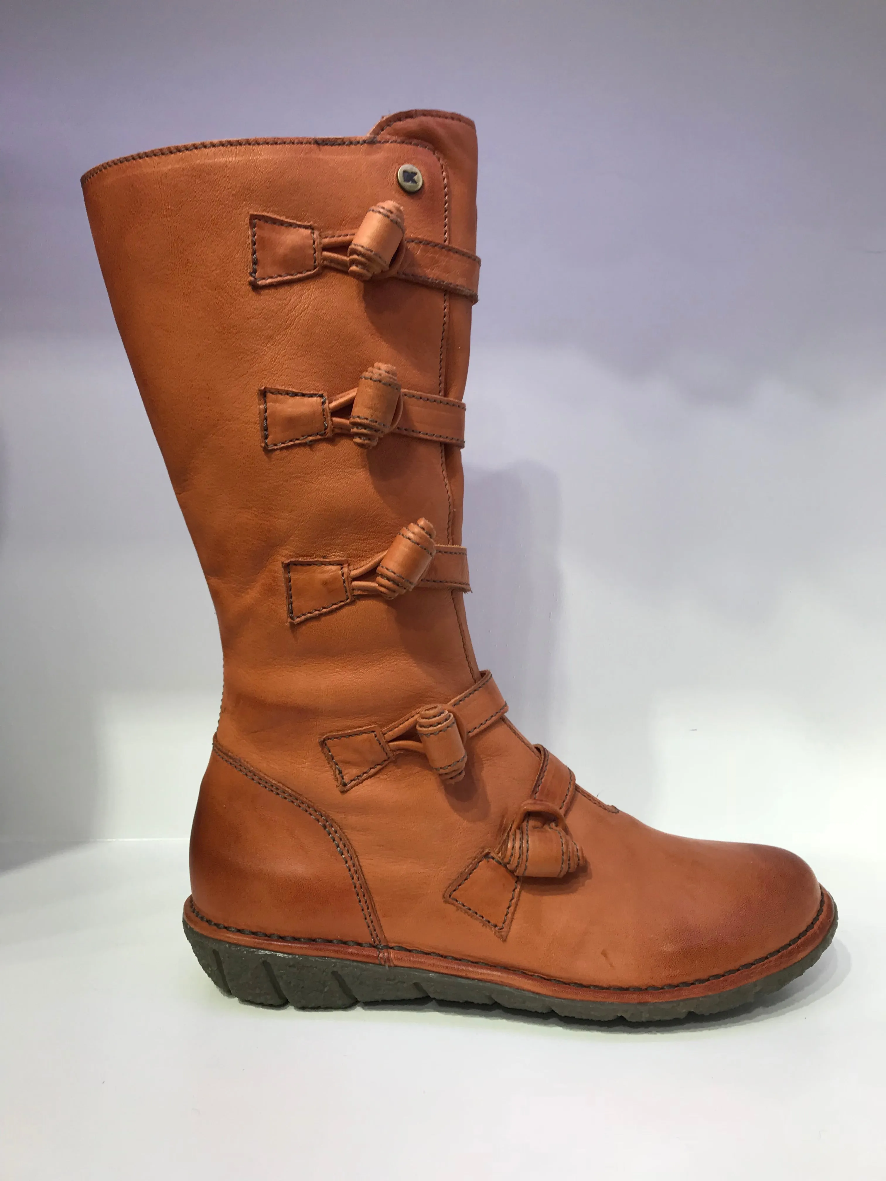 Mid-Calf Side-Knotted Leather Boots