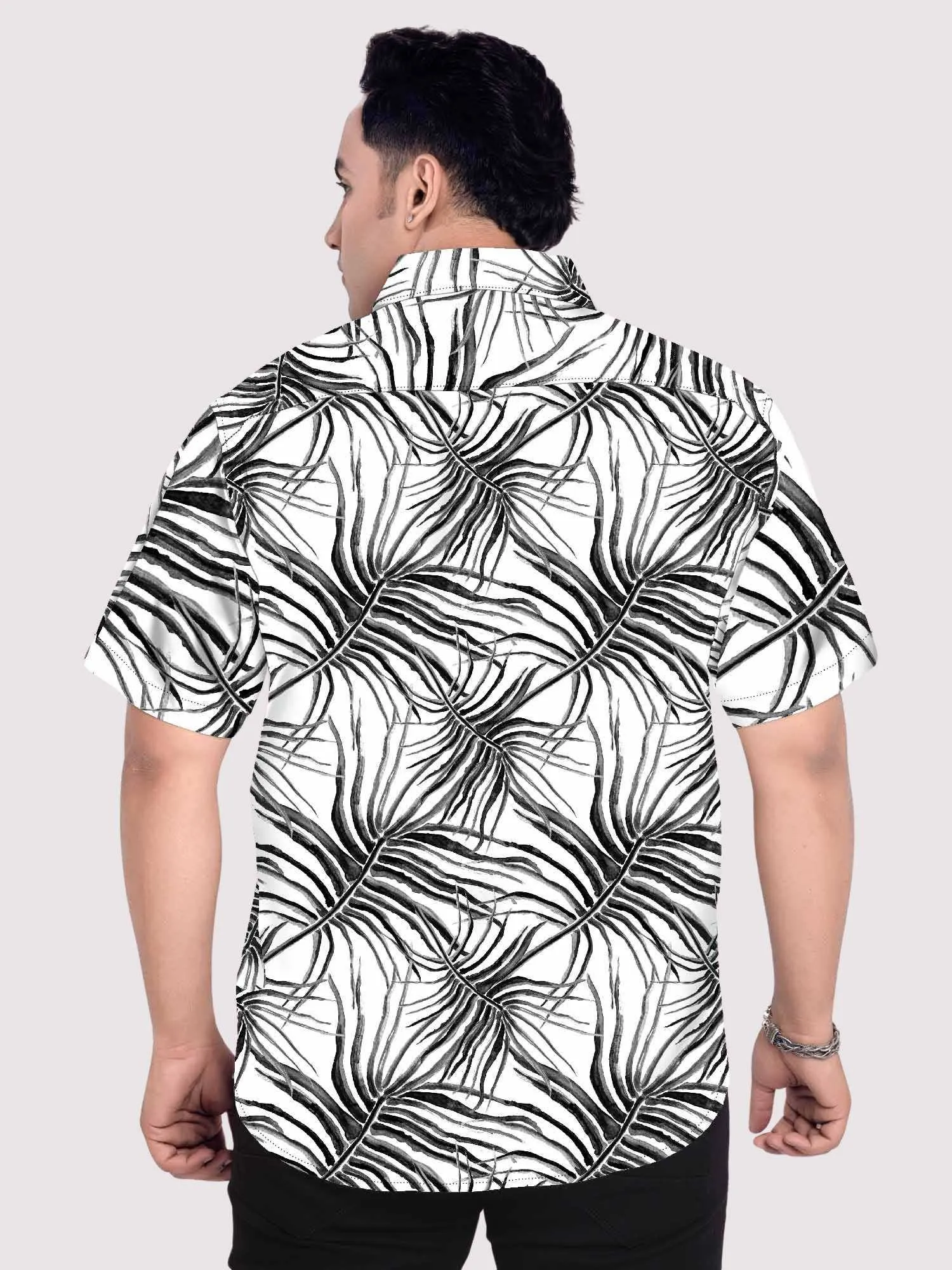 Midnight Leaves Linen Printed Shirt Men's Plus Size