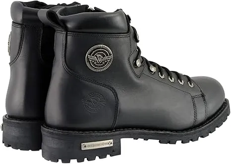 Milwaukee Leather MBM100 Men's Black Leather Lace-Up Motorcycle Boots with Side Zipper