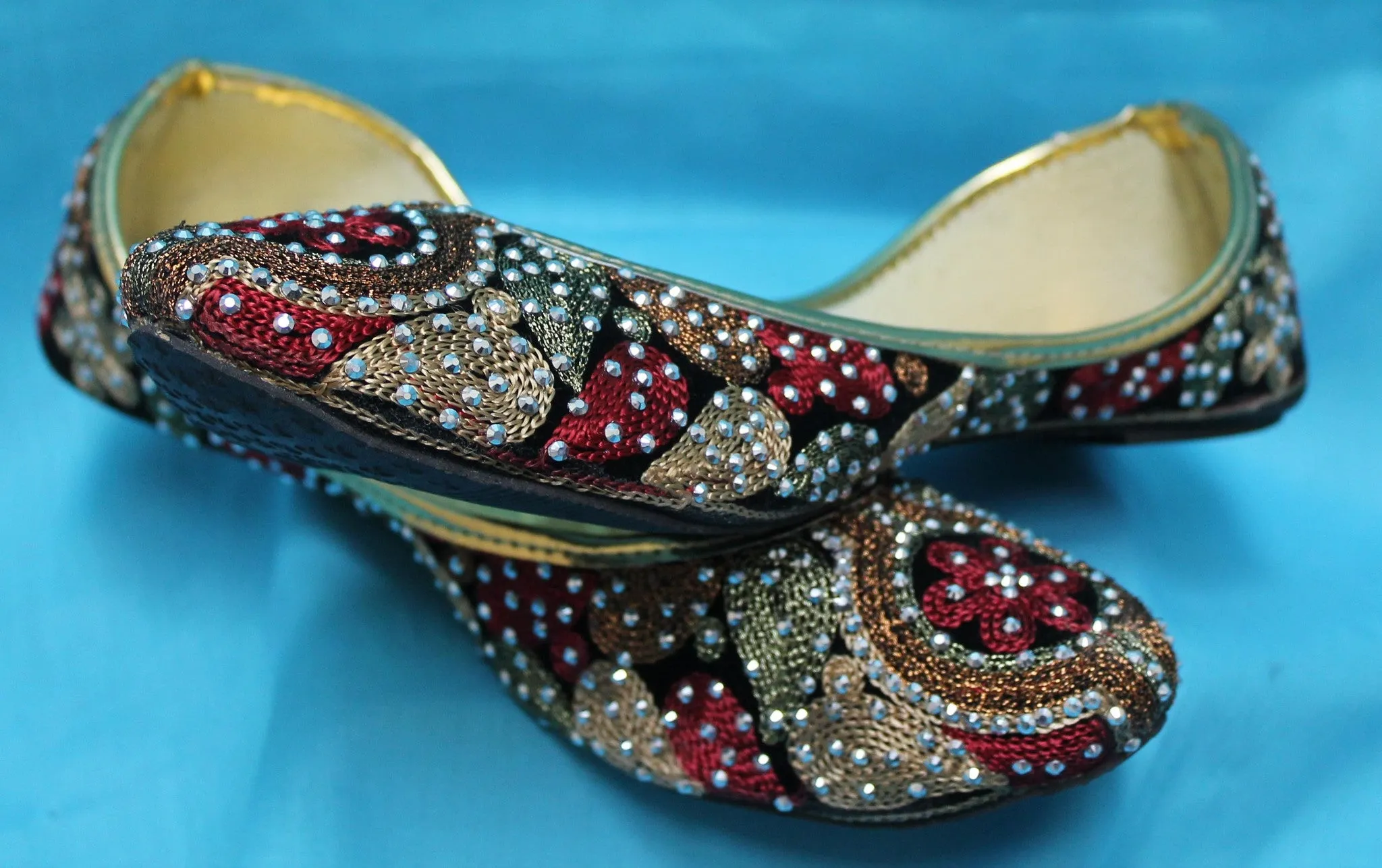 Mojari 5594 Black Indian Juti Jooti Ballet Flat Saleem Shahi Khussa Shieno Saree