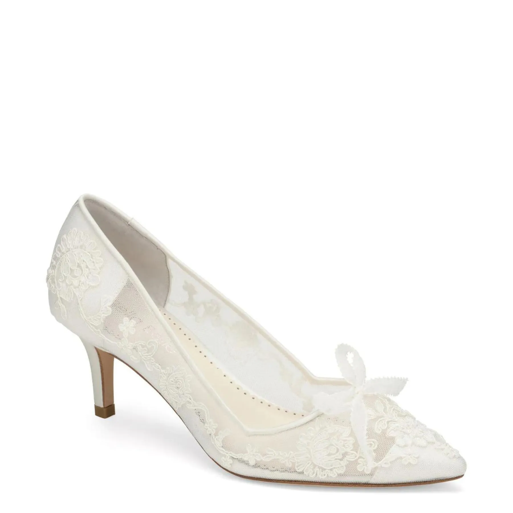 Monica - Lace Embroidered Ivory Bridal Kitten Heels