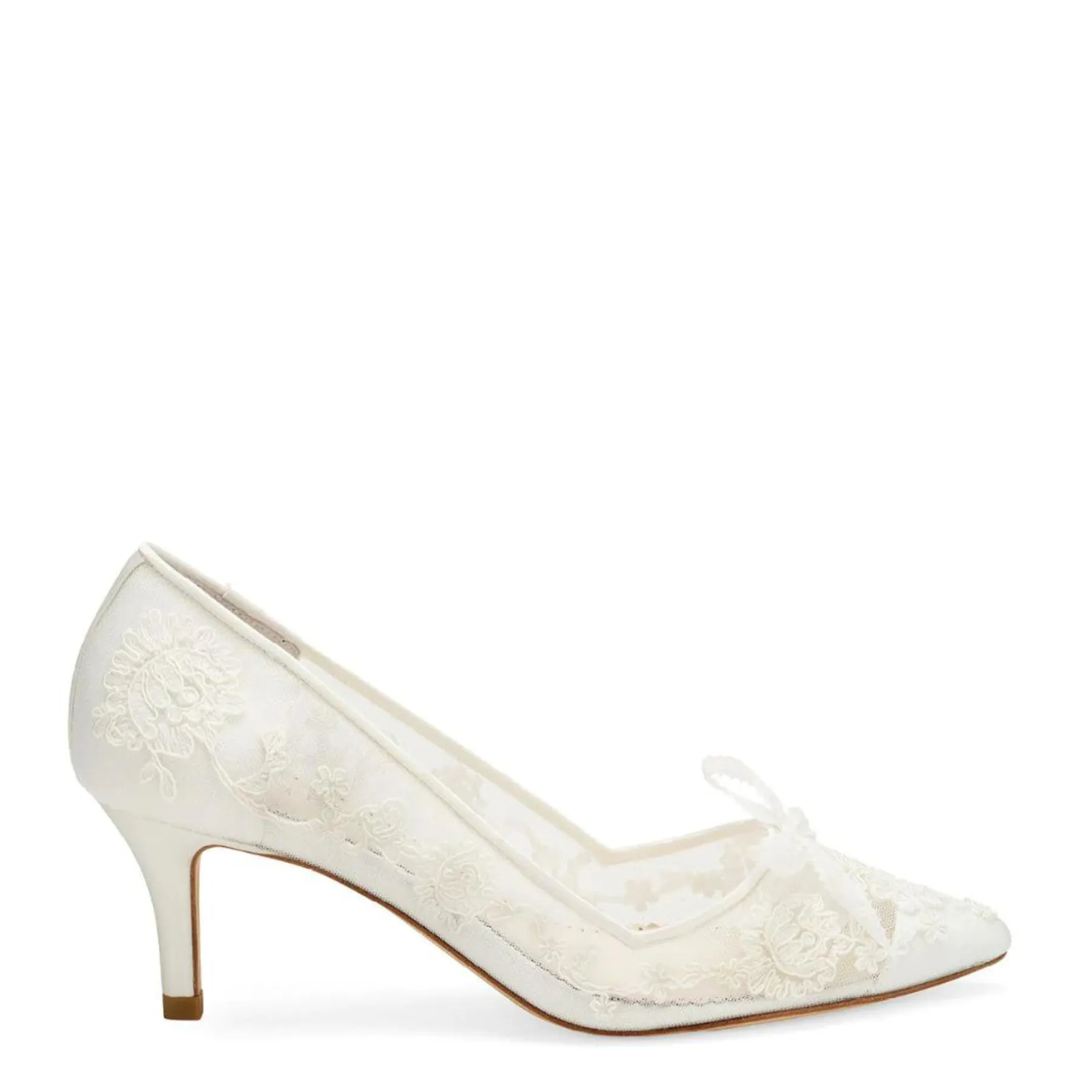 Monica - Lace Embroidered Ivory Bridal Kitten Heels