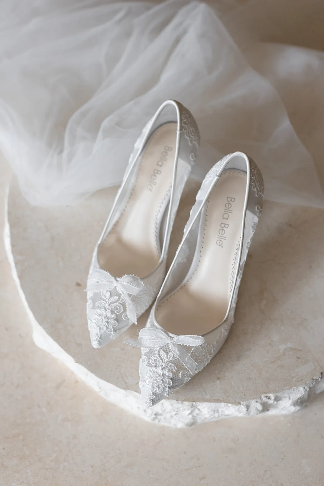 Monica - Lace Embroidered Ivory Bridal Kitten Heels