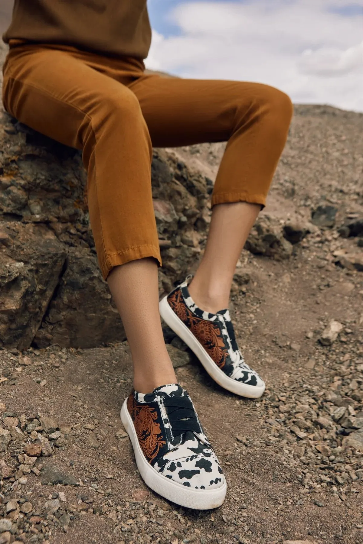 Myra Women's Cowprint with Handtooling Sneaker