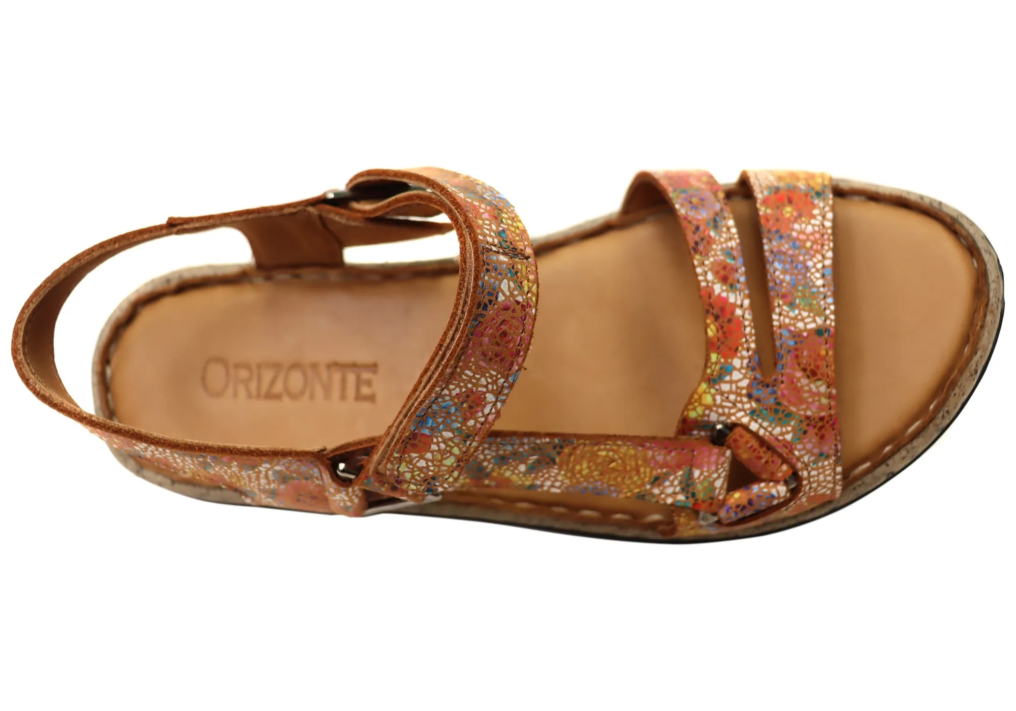 Orizonte Floral Womens Comfortable European Leather Sandals