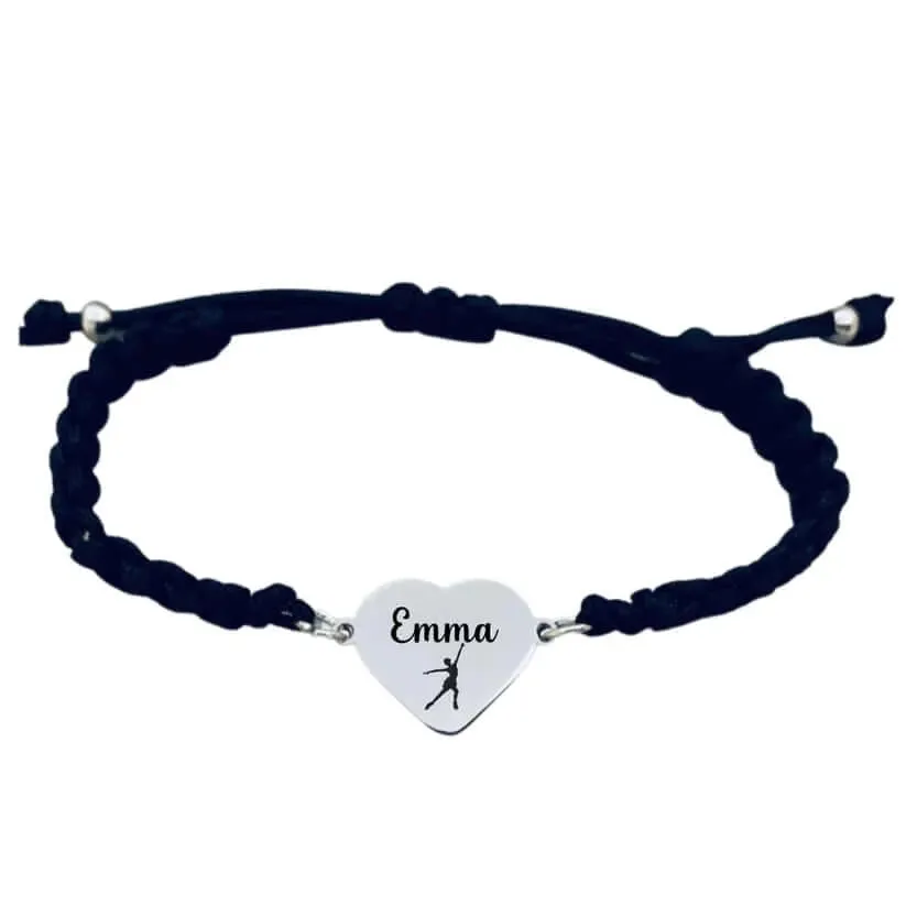 Personalized Engraved Figure Skating Heart Rope Bracelet