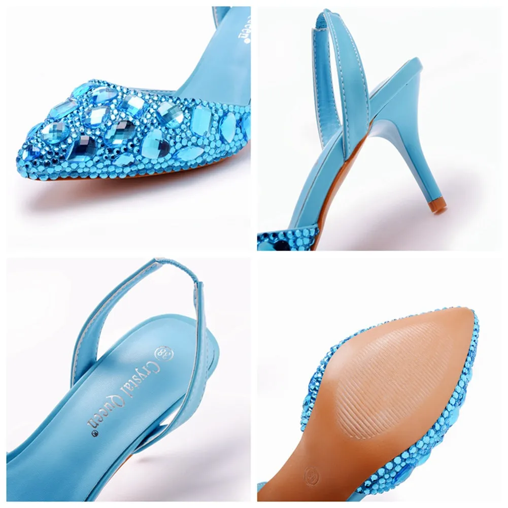 Pointed Toe Fashionable Rhinestone Decor Slingback High Heels