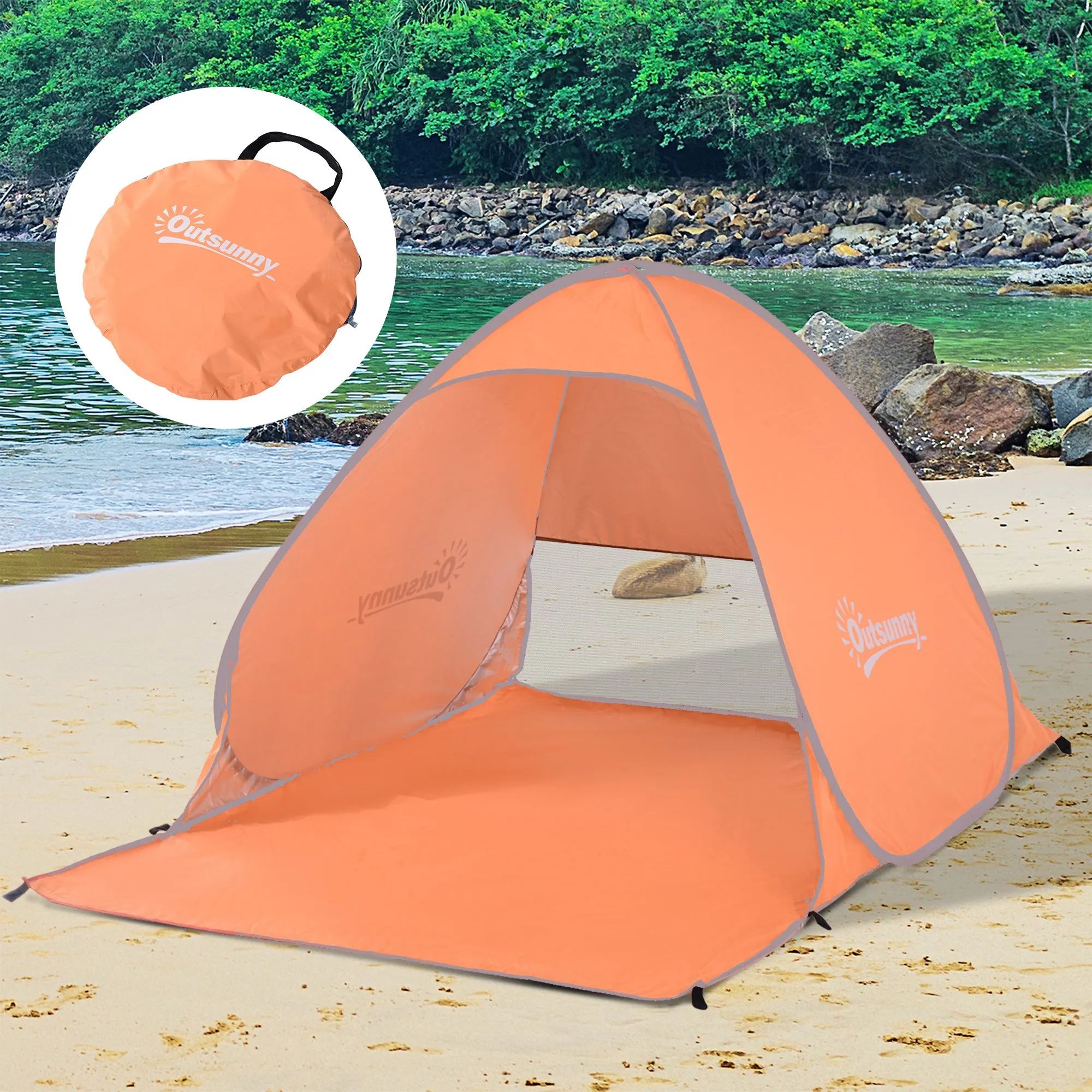 Pop-up Portable Beach Tent Hiking UV Protection Patio Sun Shade Shelter Tent of 2 Person-Orange