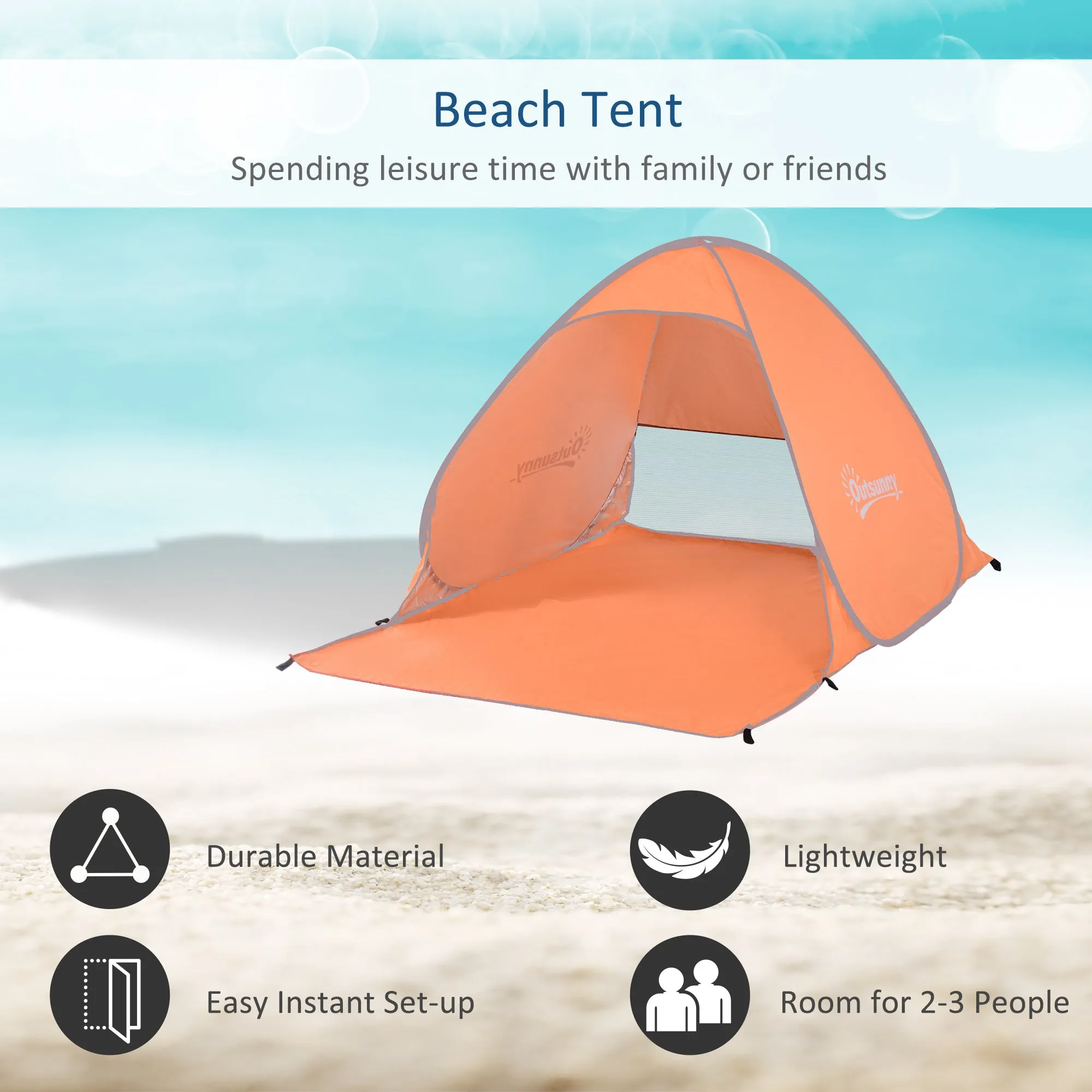 Pop-up Portable Beach Tent Hiking UV Protection Patio Sun Shade Shelter Tent of 2 Person-Orange