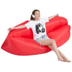 Portable Inflatable Sofa Bed for Camping, Fishing, and Beach, Lazy Air Bed, 78.7 x 27.6 inches (Red)