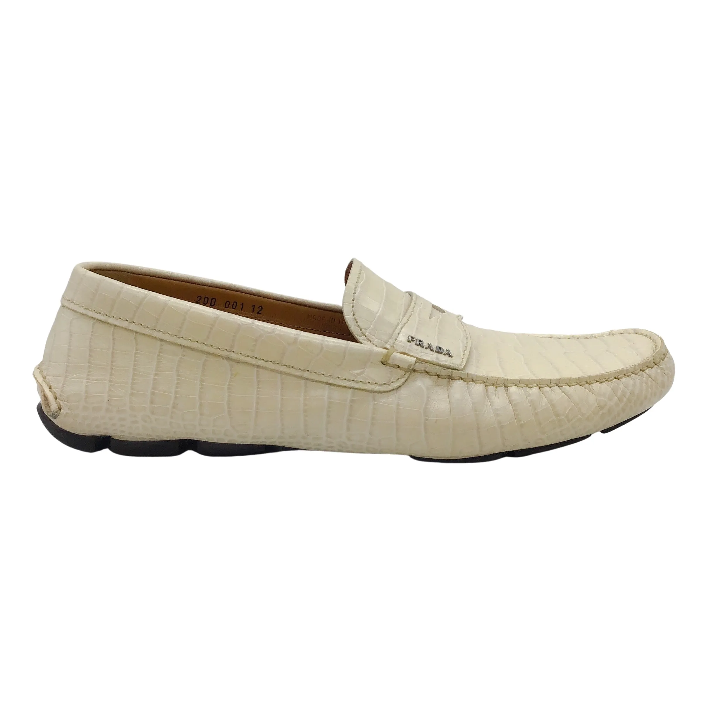 Prada Men's Ivory Crocodile Leather Driving Loafers