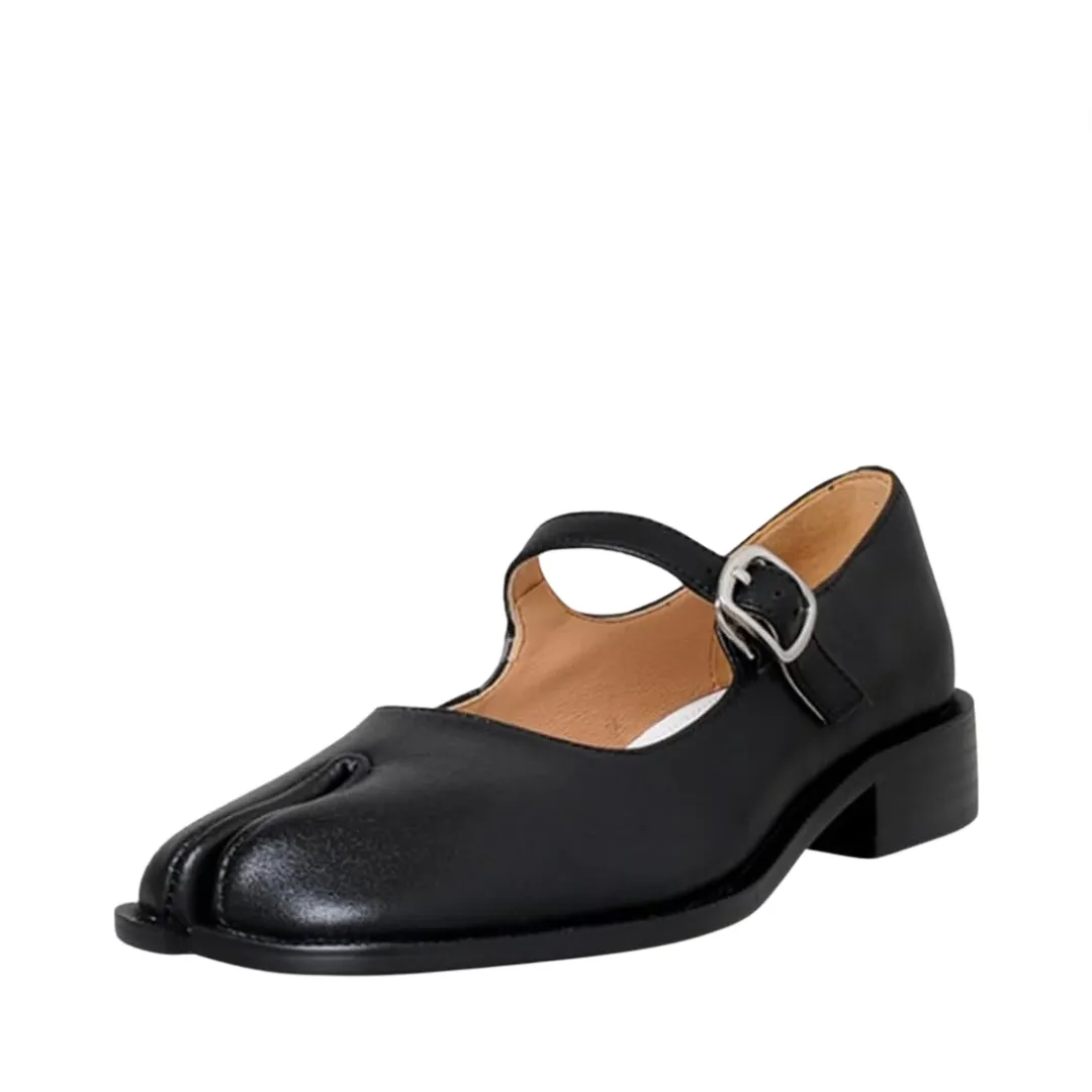 Pre Order: Split Toe Low Heel Leather Shoes