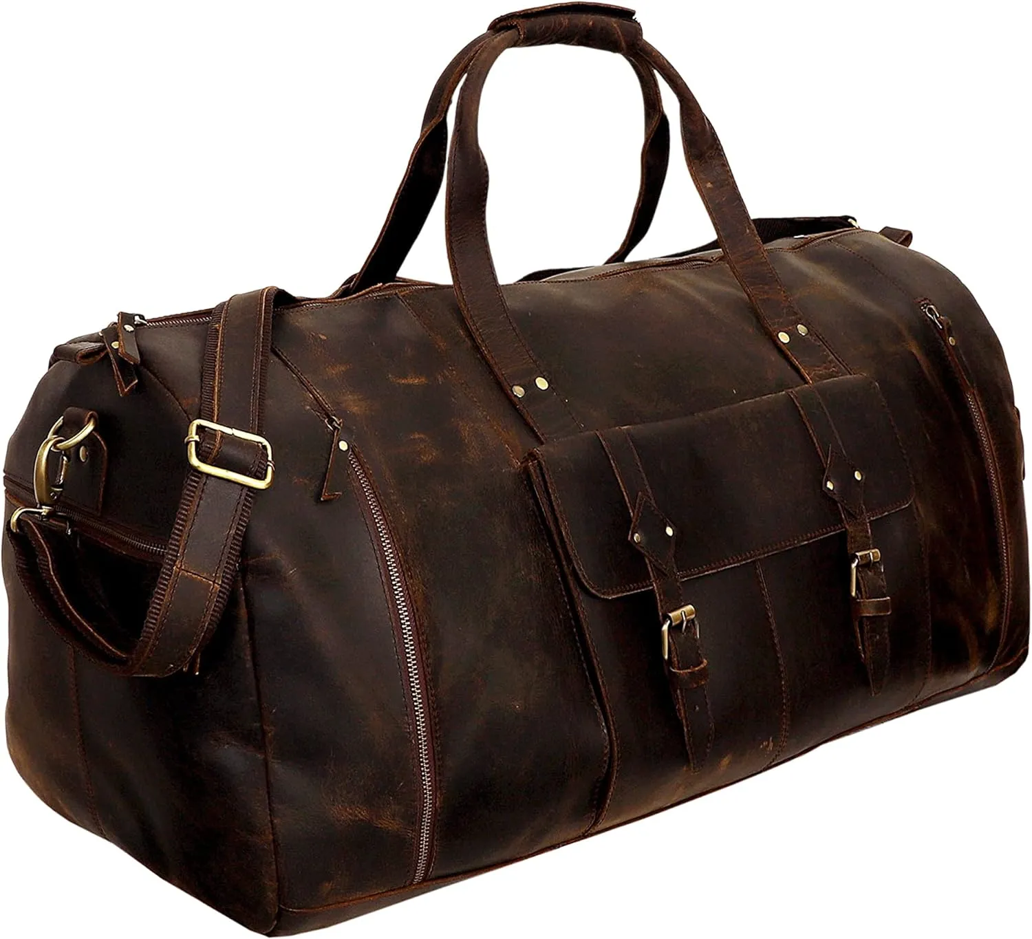 Premium Brown Vintage Leather Weekender Duffel Bag for Men and Women: Your Ideal Travel, Gym, and Overnight Companion - Vintage Leather bag