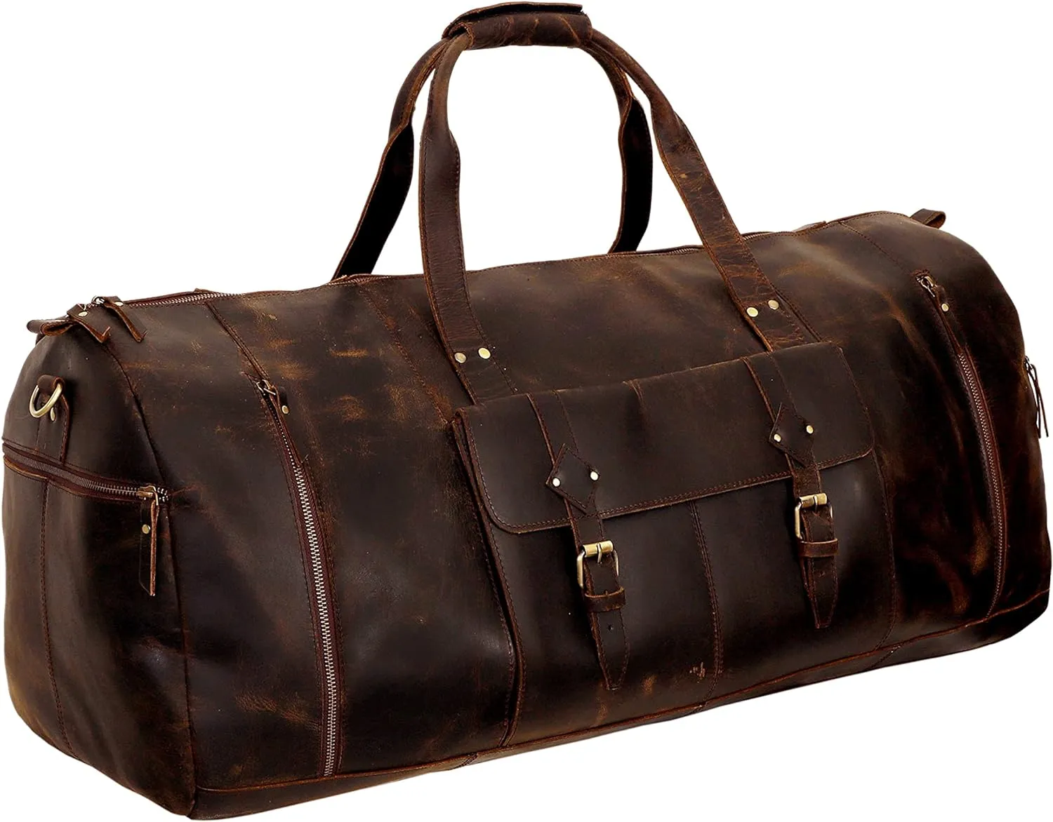 Premium Brown Vintage Leather Weekender Duffel Bag for Men and Women: Your Ideal Travel, Gym, and Overnight Companion - Vintage Leather bag