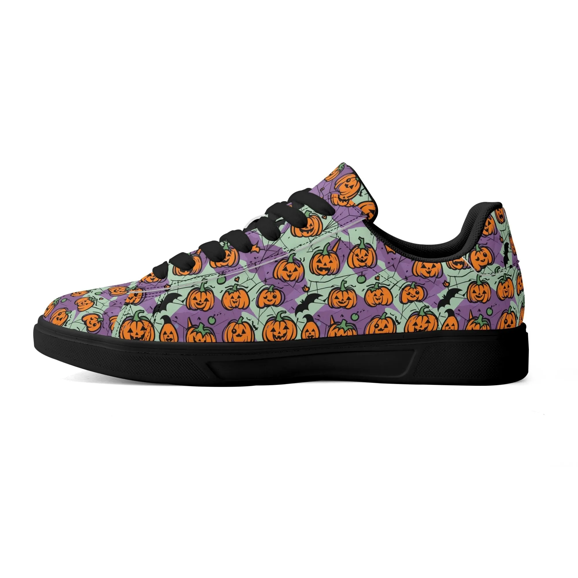 Purple and Green Cute Pumpkins Adult Lightweight Brand Low Top Leather Shoes